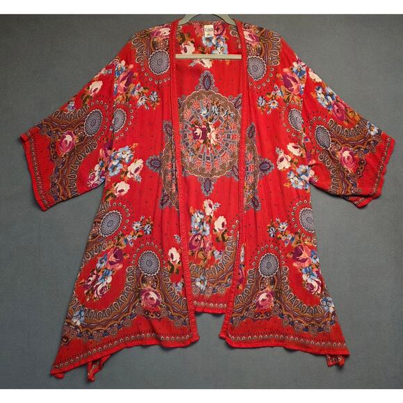 Bila Womens M/L Open Front Cardigan Boho Kimono Relaxed Fit Asymmetrical Artsy - Picture 1 of 9